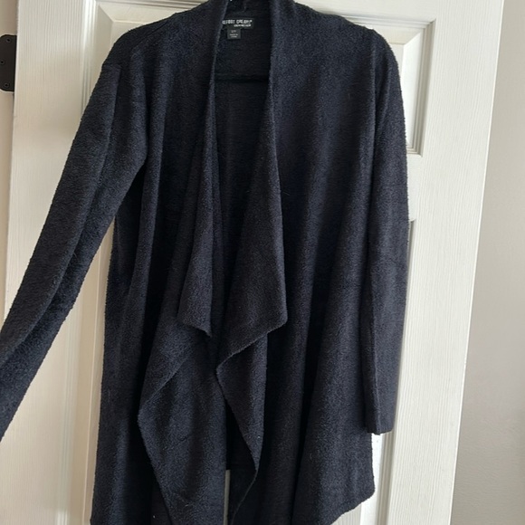 Barefoot Dreams CozyChic Lite Black Waterfall Open Front Cardigan - Picture 2 of 10